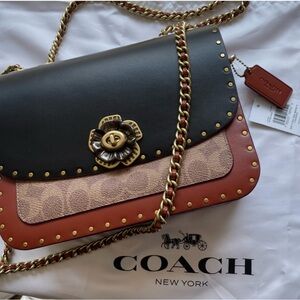 Coach Parker Rivets Shoulder Bag – Red/Black Canvas – Pre-Owned – Read
